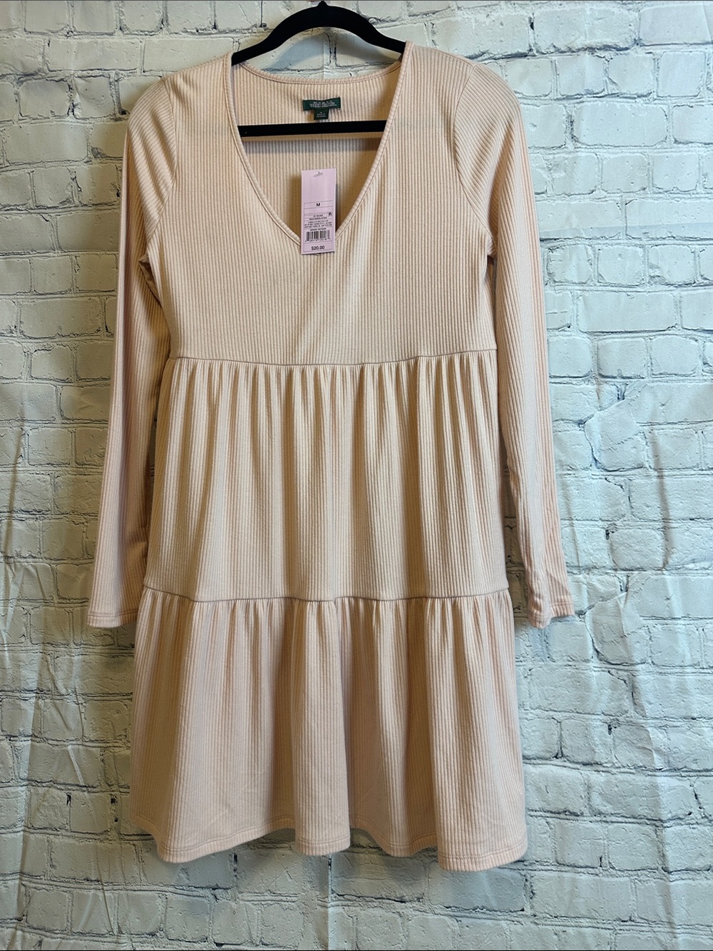 wild fable Light Pink Ribbed Long Sleeve Tiered Dress